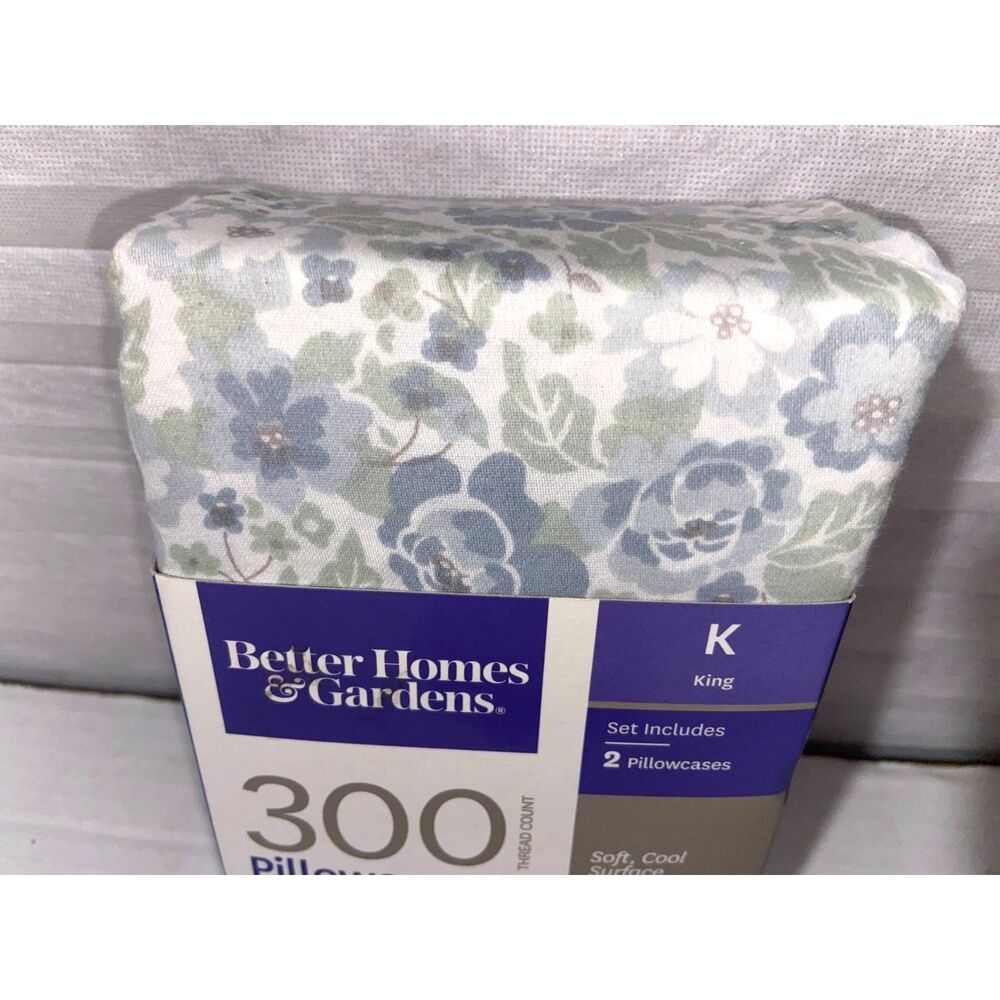 Better Homes Pillowcase King Beautiful Blue Floral Soft Cool Surface 100% Cotton - Picture 2 of 5